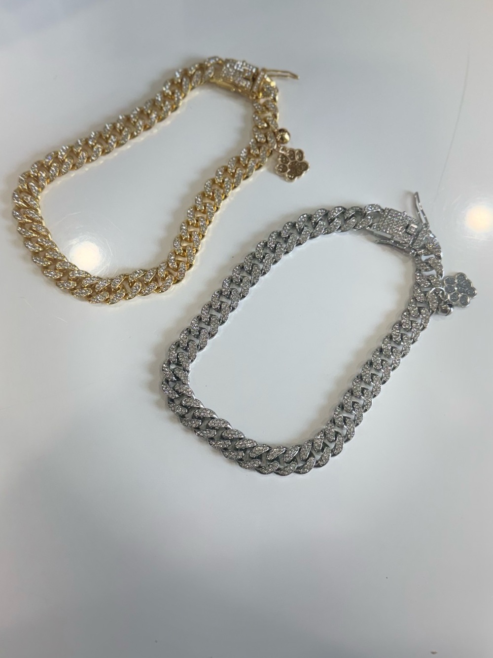 Gold and Silver Pave Cuban Link Bracelets - Rhinestone Accent